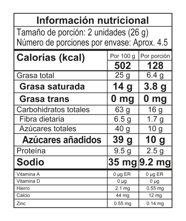 Galletas Kurabié 120g tabla nutricional