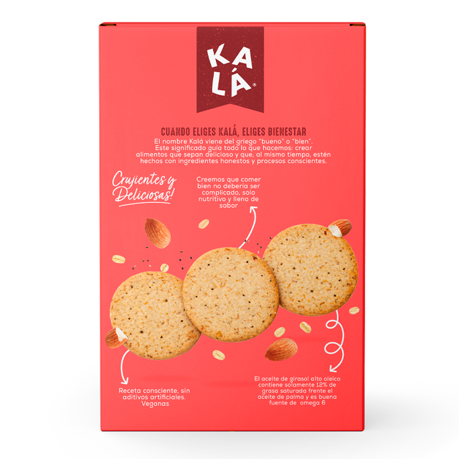 Galletas kalá zero almendras chía 216g trasera