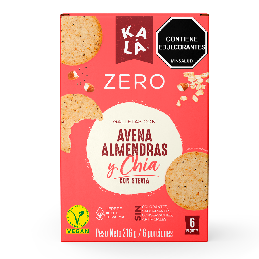 Galletas kalá zero almendras chía 216g frontal