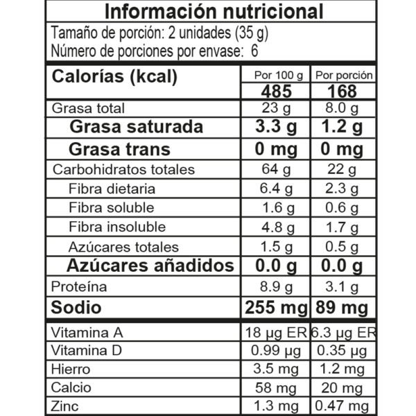 Galletas Kalá avena, chocolate y nueces 210gr tabla nutricional