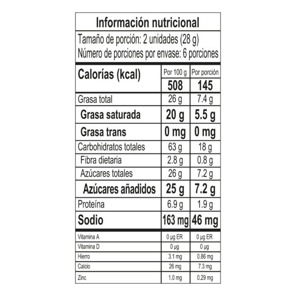 Tabla nutricional choco dokies chocolate 168g